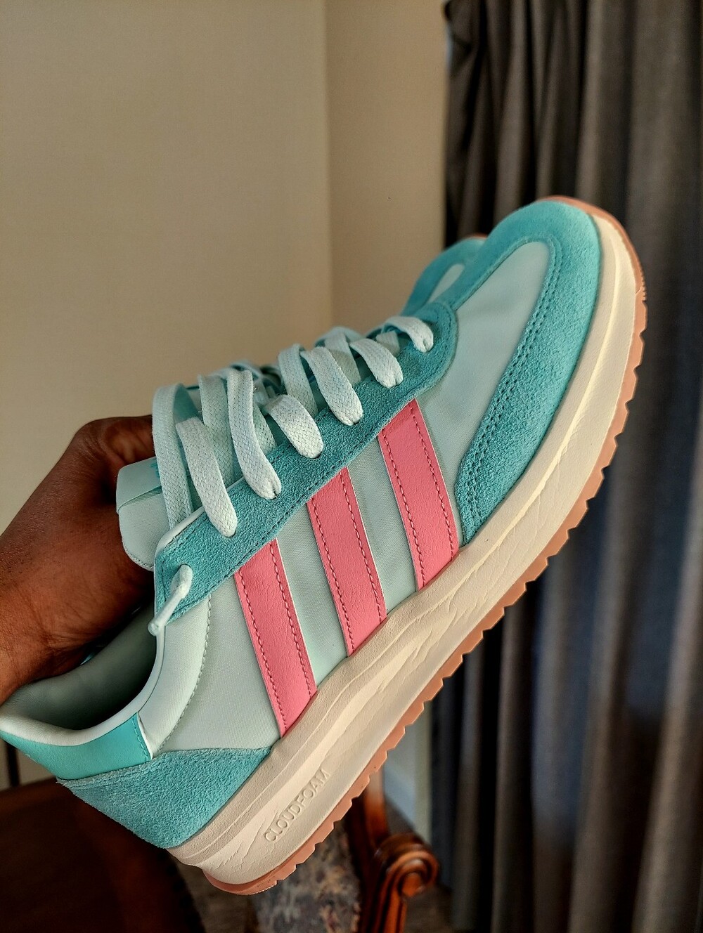 adidas Women's Mint and Pink Cloudfoam Retro Runner